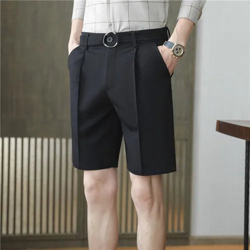 saferido Pleated Shorts Men Summer White Shorts Korean Fashion Casual Shorts Work Wear Clothes Breathable Comfort Slim Fit Bermudas