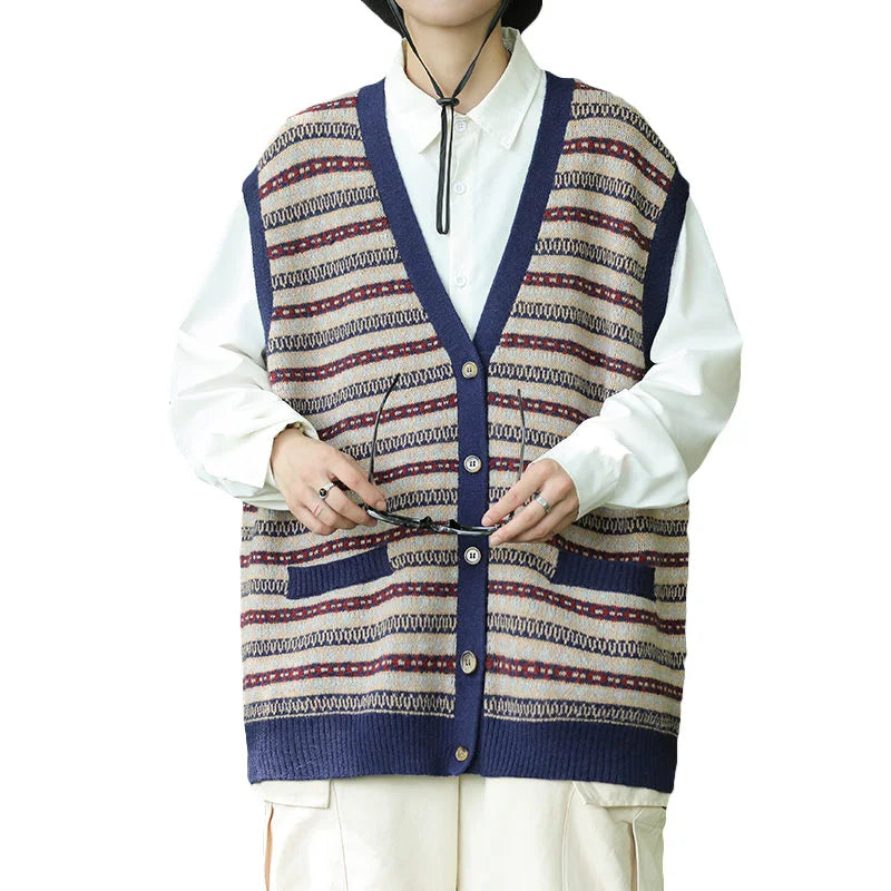 saferido New Spring and Autumn Sleeveless Knitted Cardigan Men's Clothing Waistcoat Contrast Color Casual Sweater Vest Coat Fashion V26
