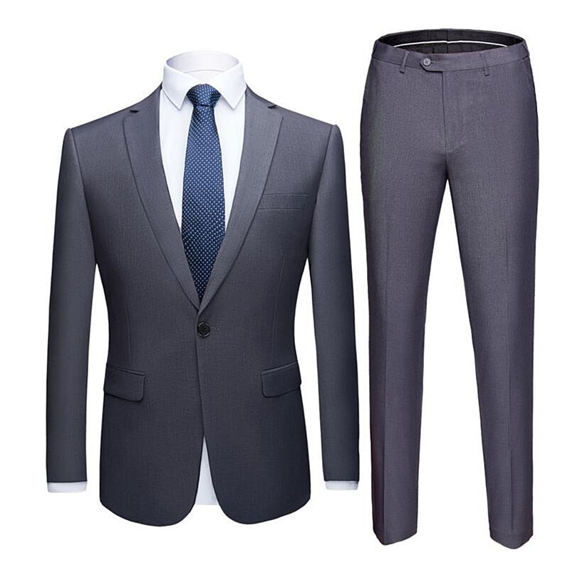 Jacket + Pants 2 Pieces Set Fashion New Men's Casual Boutique Business Dress Wedding Groom Suit Coat Blazers Trousers