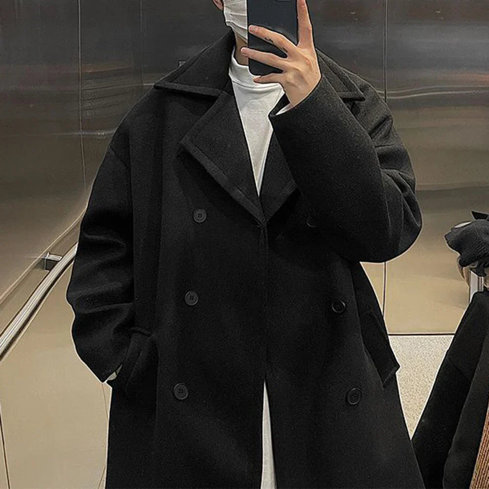 saferido Men's Mid-Length Lapel Collar Coat 2024 Autumn And Winter High-End German Retro Elegant Loose Windbreaker Men's Oversize