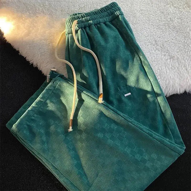 saferido Spring Autumn Plaid Printing Straight Pants Man Street Loose Casual Wide Leg Trousers Korean Style Motion Men's Clothing