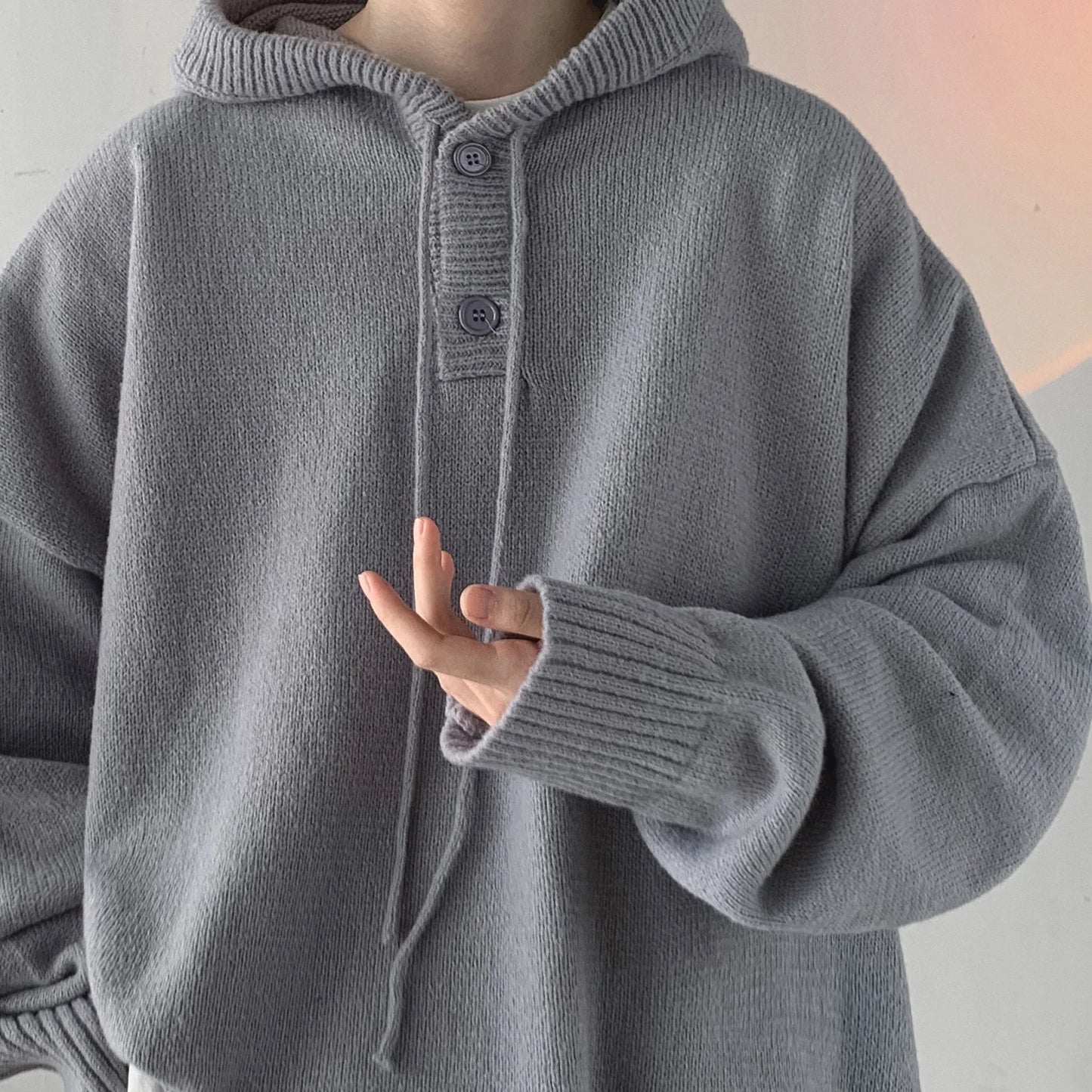 saferido Men Pullover Hoodie Korean Style Classic Solid Color Casual Hoodies Oversized Loose Hooded Knitwear Mens Knitted Pullovers