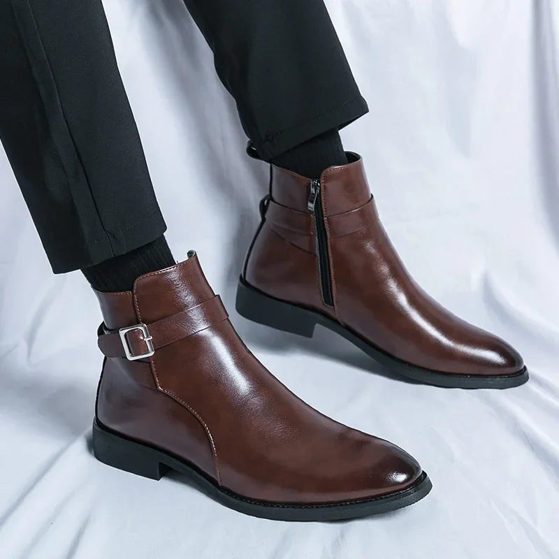 saferido Luxury brand leather shoes men's boots formal leather oxford shoes dress boots chelsea business ankle boots men 38-47
