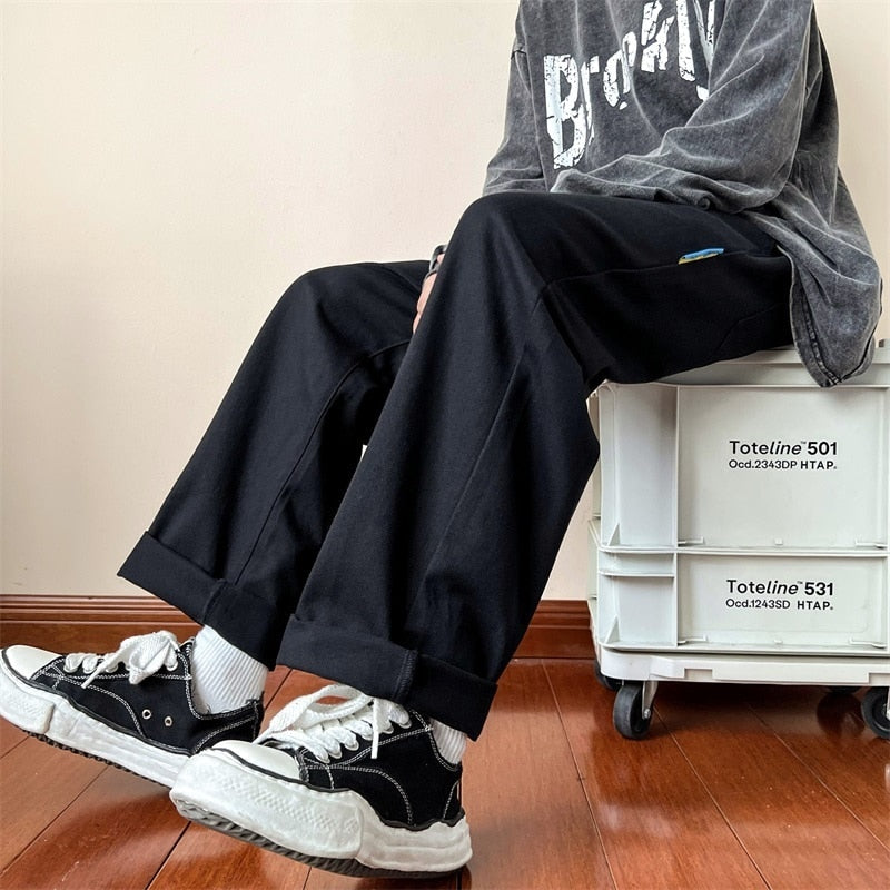 Straight Leg Men's Cargo Pants Straight Leg Fashion Elastic Waist Casual Trousers Harajuku Male New Brand Pants