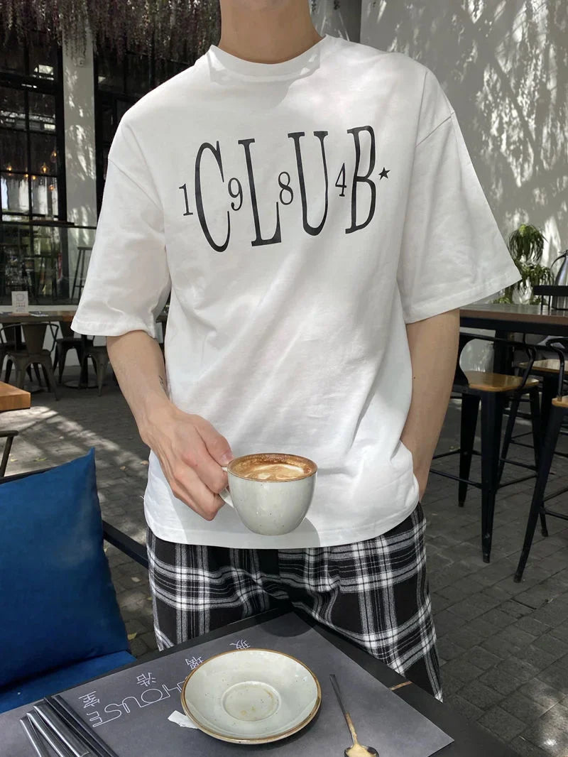 saferido Summer Men's Korean Style Casual Printed T-shirts Short Sleeve Round Neck T Shirts Green/white Color Top Clothes Tshirts