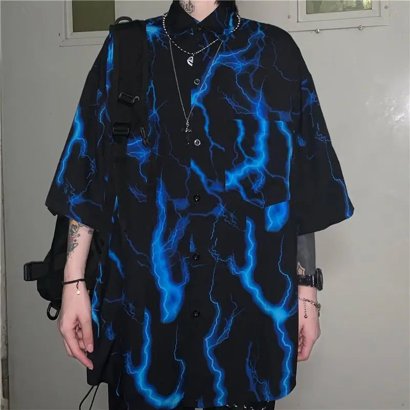 saferido Men's Clothing Handsome Temperament Loose Turn-down Collar Printing Button Short Sleeve Spring Summer Man Casual Shirts