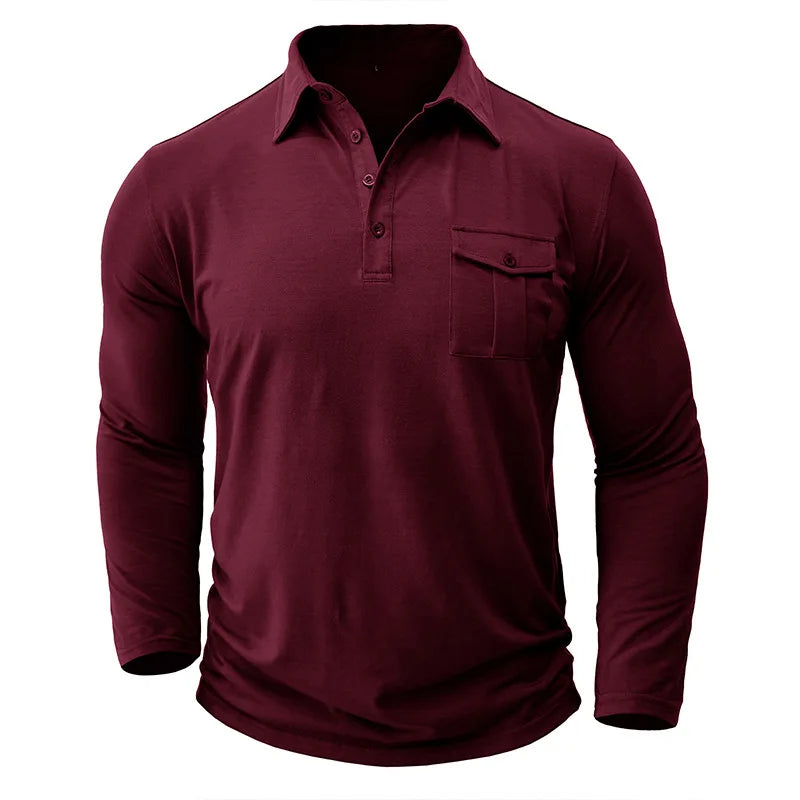 saferido New Spring Autumn Polo Shirt Men Solid Color Turn Down Collar Casual Tops Tees Mens Long Sleeve Polos Tops 60% Cotton Tshirt Man