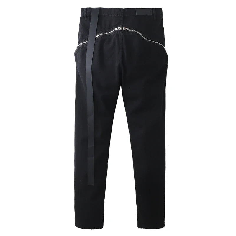saferido Harajuku Sashes Zipper Decorate Vibe Style Black Cargo Pants for Men High Street Straight Casual Baggy Oversized Unisex Trousers