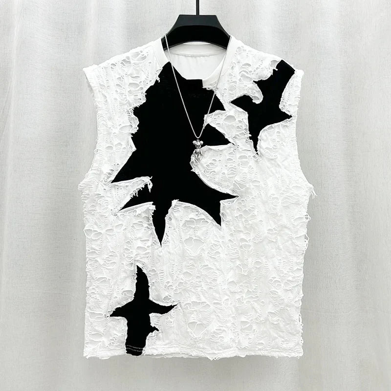Fashion Casual Patchwork Hold Vest For Men New Patchwork Contrast Color Men's Sleeveless Tops Summer