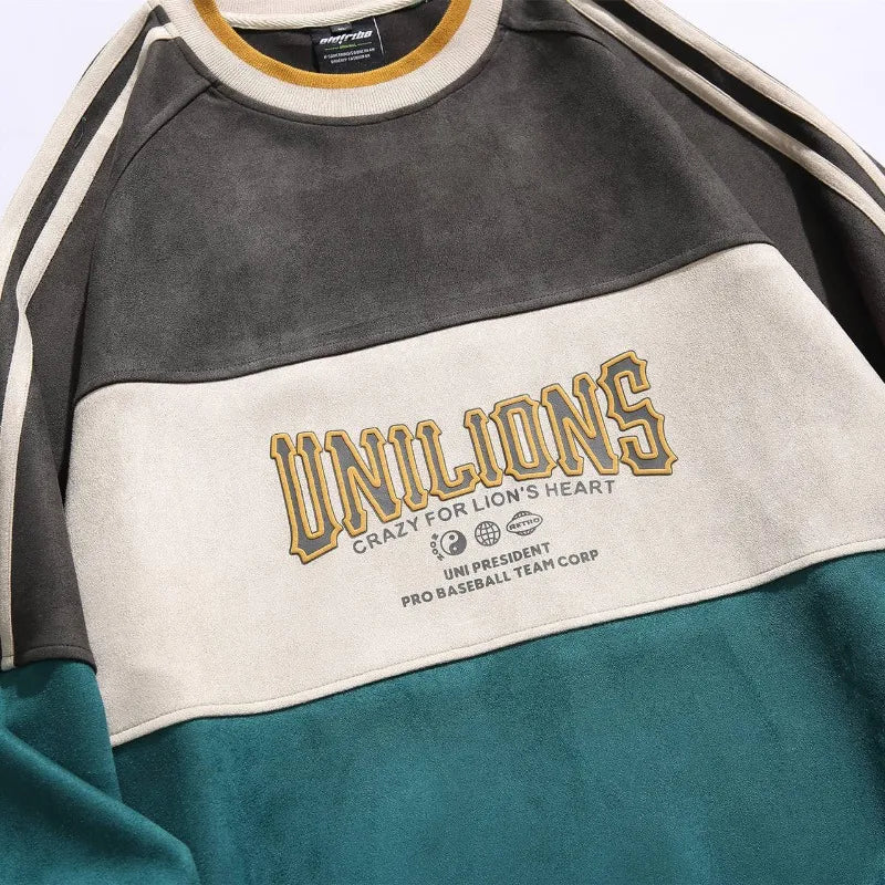 Suede Hip Hop Sweatshirts For Men Y2k Spring And Autumn Couple Sports Pullovers China-Chic Loose Versatile Casual Tops Splice