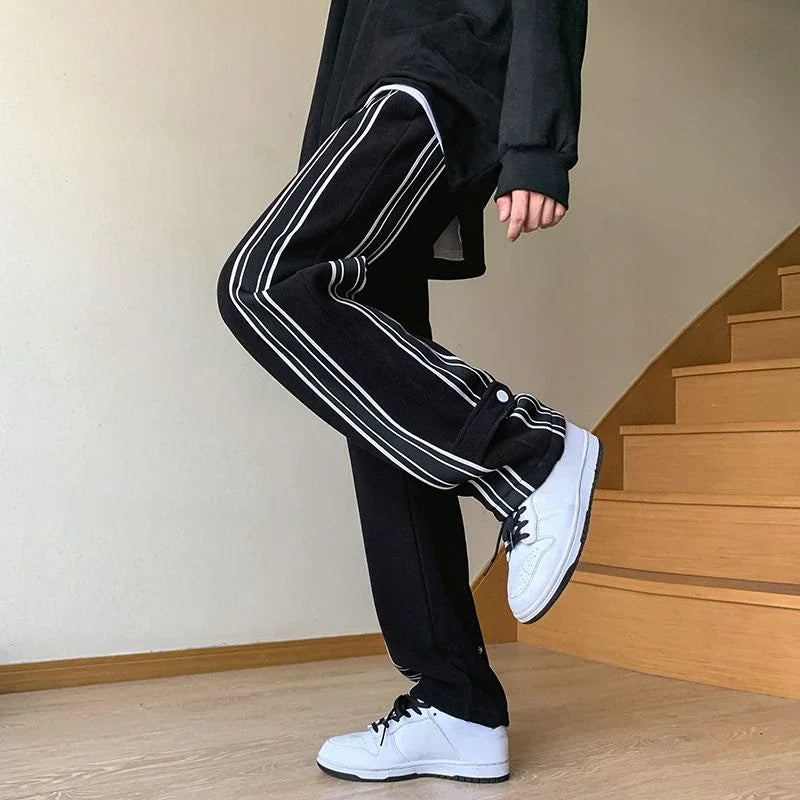 saferido Straight Summer Trousers Men's Sweatpants Goth Thin Striped Male Sports Pants Streetwear Loose Korean Popular Clothes Slacks