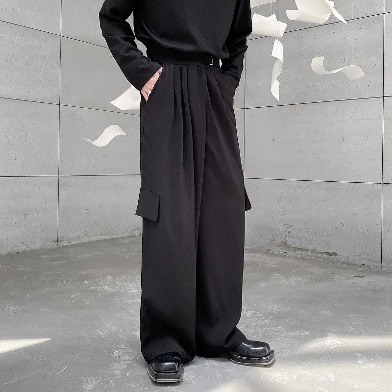 saferido Straight Leg Pants Personalized Korean Style Men's Wide Legs Trousers Solid Color Casual 2024 New Summer Fashion