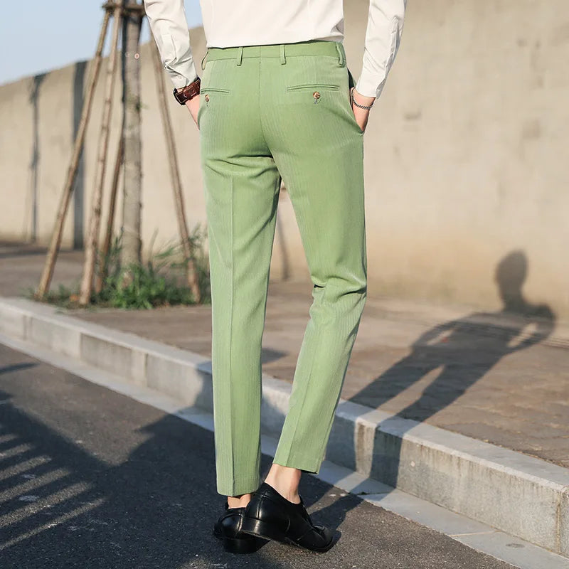 saferido Men Spring Summer Business Formal Pants Solid Casual Korean Slim Fit Suit Pants Mens Wedding Social Trousers Plus Size 38