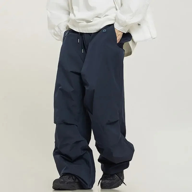 saferido Parachute Pants Sport Men Baggy American Street Cargo Wide Leg Trousers Male Tracksuit Hip Hop Loose Casual Oversize