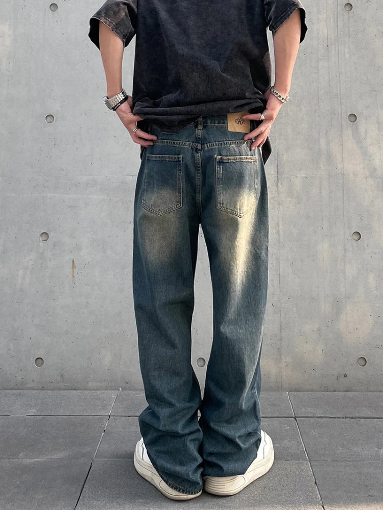 Jeans Men Loose Summer American Style Trendy All-match Solid Color Casual Denim Trousers Oversize Retro Vintage Clothing Cozy