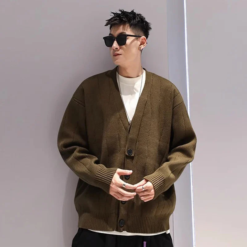 saferido Knit Cardigan Male Korean Style Sweater Coat Men Old Money Autumn Winter Loose Casual Men's Long Sleeve Streetwear