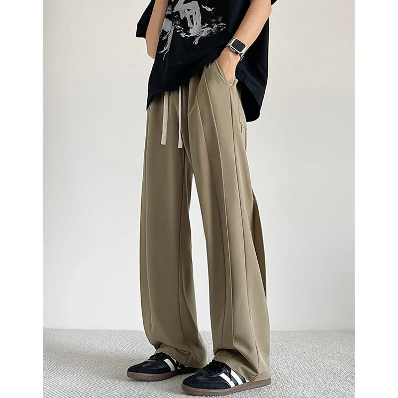 saferido Summer Casual Pants Men Oversized Solid Color Ice Silk Pants Men Streetwear Loose Straight Pants Men Trousers Large Size 5XL