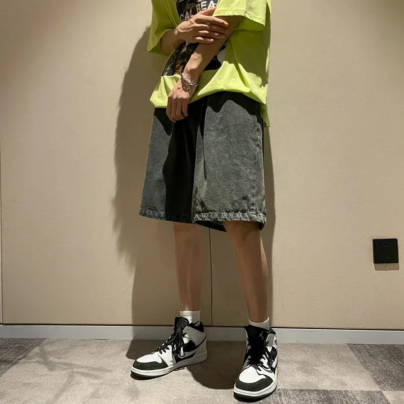 saferido Summer New Men's Loose Denim Shorts Blue Black Fashion Wide Legs Casual Oversized Baggy Beach Short Jeans Male Bermuda