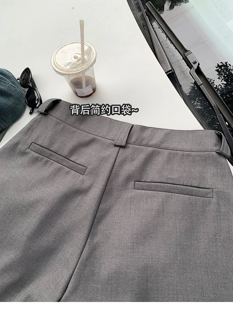saferido Spring Summer Loose Casual Soft Grey Pleated Shorts for Men with High Waist Short Straight Pants Korean Clothes
