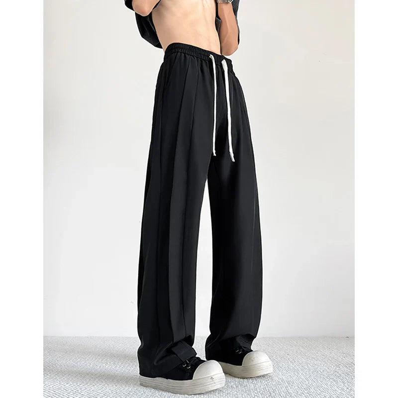 saferido Summer Casual Pants Men Oversized Solid Color Ice Silk Pants Men Streetwear Loose Straight Pants Men Trousers Large Size 5XL