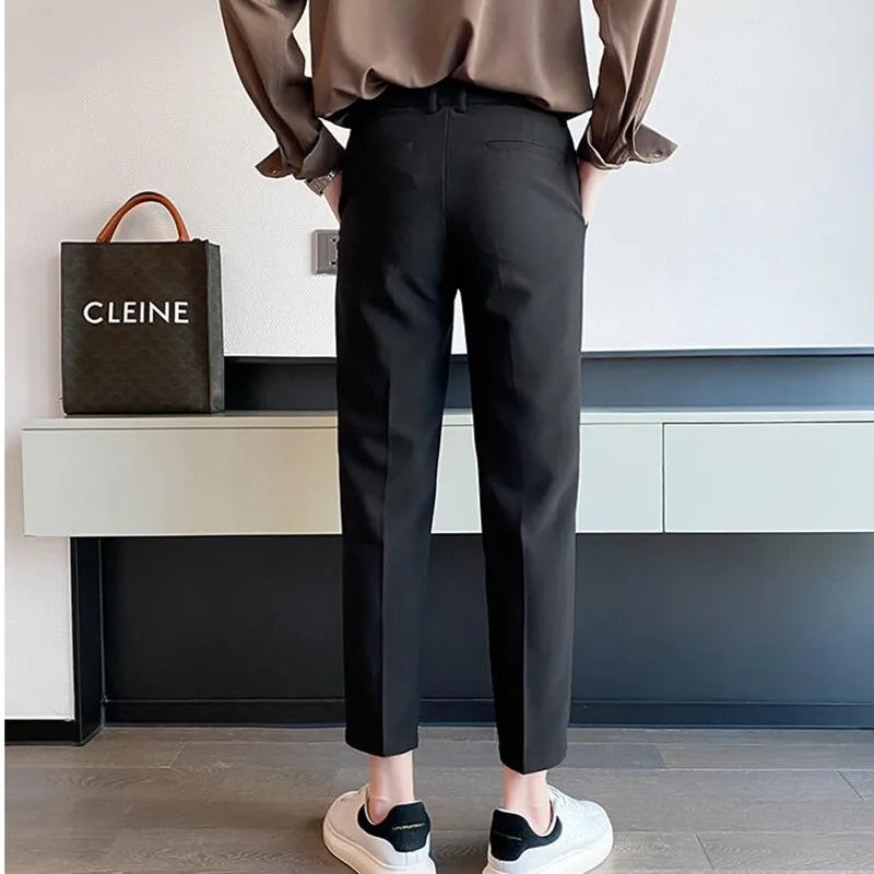 saferido Korean Style Ankle Length Spring Men Dress Pants Stretched Simple Slim Fit Casual Office Trousers Formal Wear Hot Sale 36