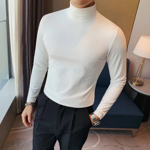 saferido Men's Spring Slim Fit Casual Long Sleeve T-shirt/male High Quality High Collar Tight Bottoming T-shirts Plus Size S-4XL