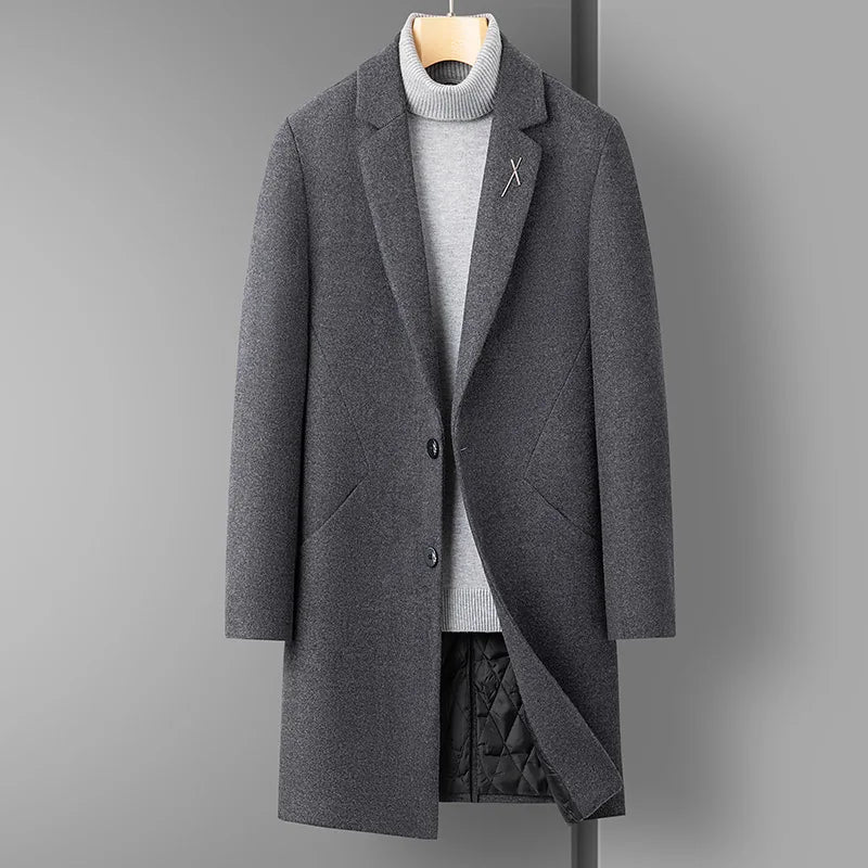 High Quality Men's Fashion Handsome Trend Casual Plus Cotton Wool Coat Coat Long Coat Men Cashmere Thick (Winter) Polyester