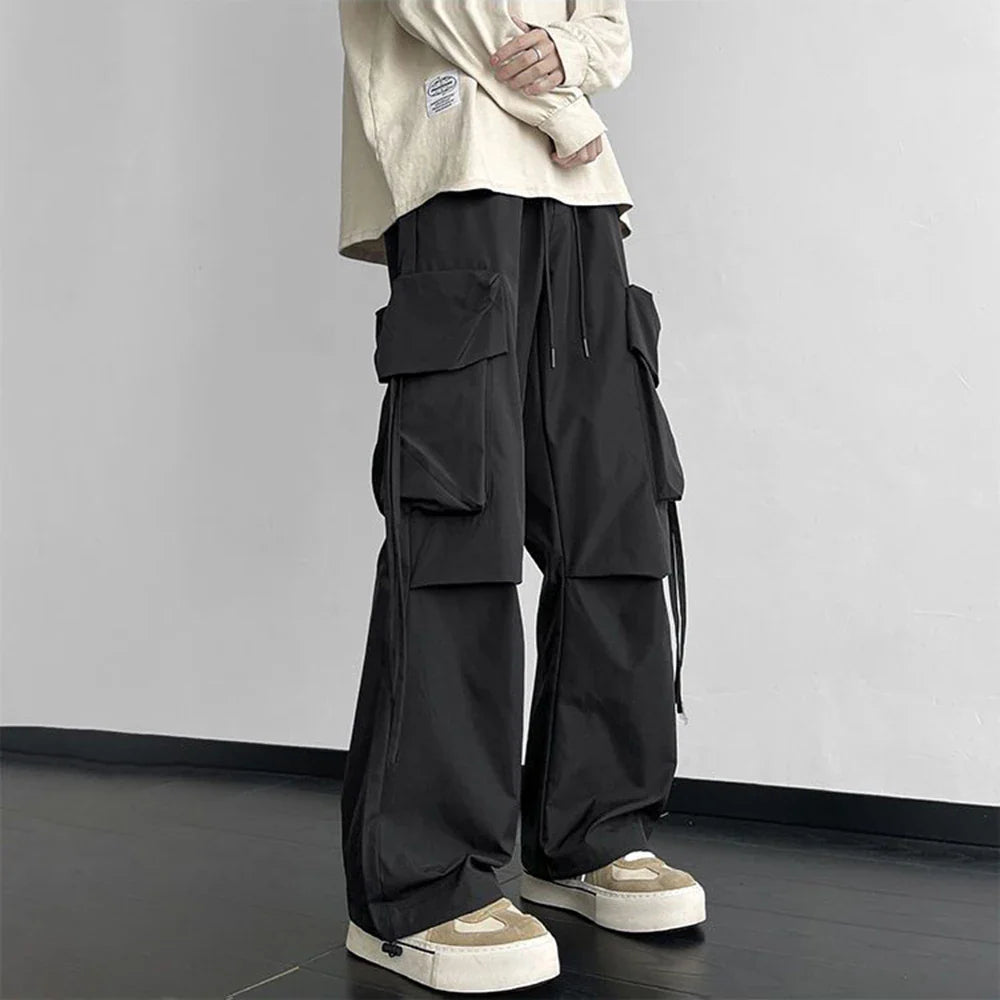 saferido Mens American Street Workwear Style Casual Wide-Leg Pants Genderless Autumn Winter Trendy Velvet Warm Pocket Trousers Unisex