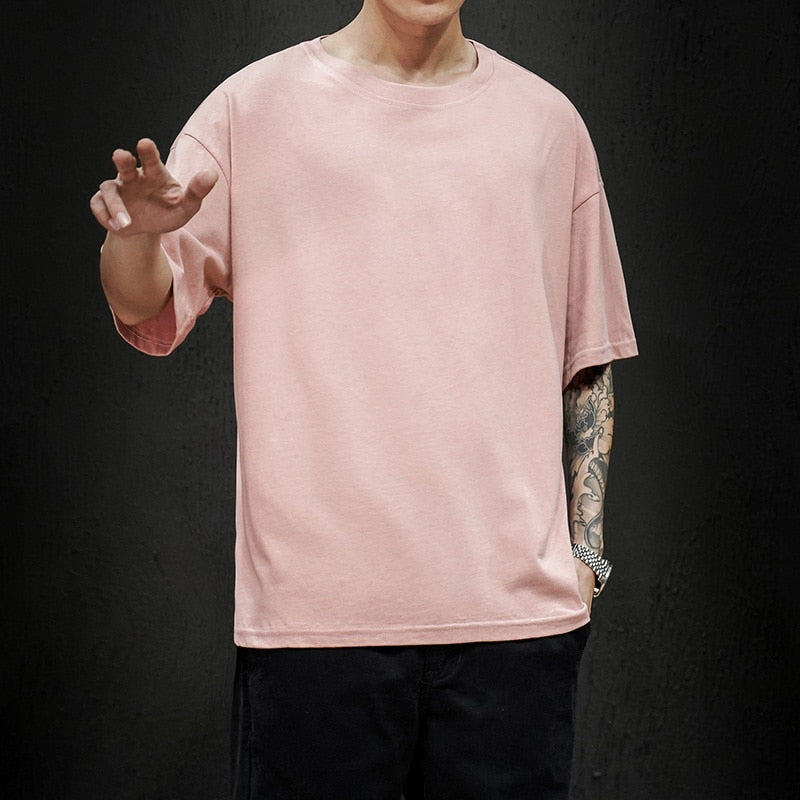 Summer Fashion Men's T Shirt Casual Solid Short Sleeve Classical Tee Mens 100% Cotton Oversized Hip-Hop Top Tees 5XL