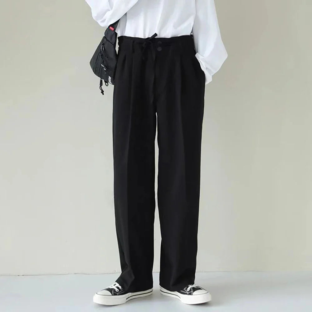 saferido 2024 New Spring Summer Men's Casual Straight Classic Black Rose High Waist Pants Korean Wide Leg Trousers For Men