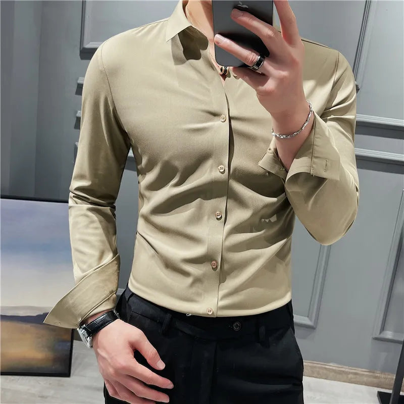 saferido British Style Men High-Grade Long-Sleeve Shirts/Male Slim Fit Business Casual Lapel Shirt Dress Shirt Tops Plus Size S-4XL