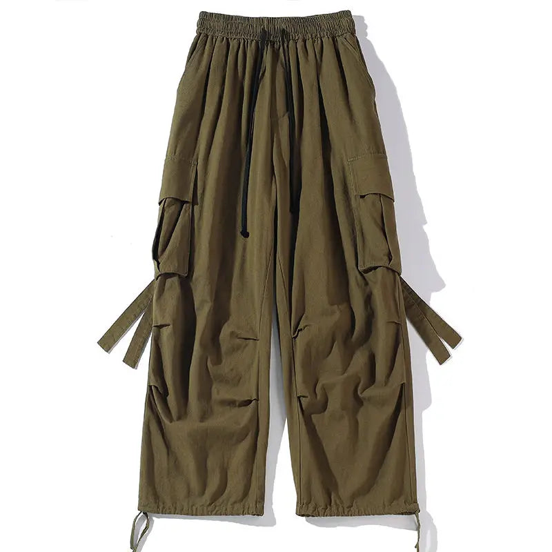 saferido Spring Autumn Solid Color Pockets Fashion Long Pants Men All Match Cargo Pants Casual Loose Trousers Pure Cotton Male Clothes