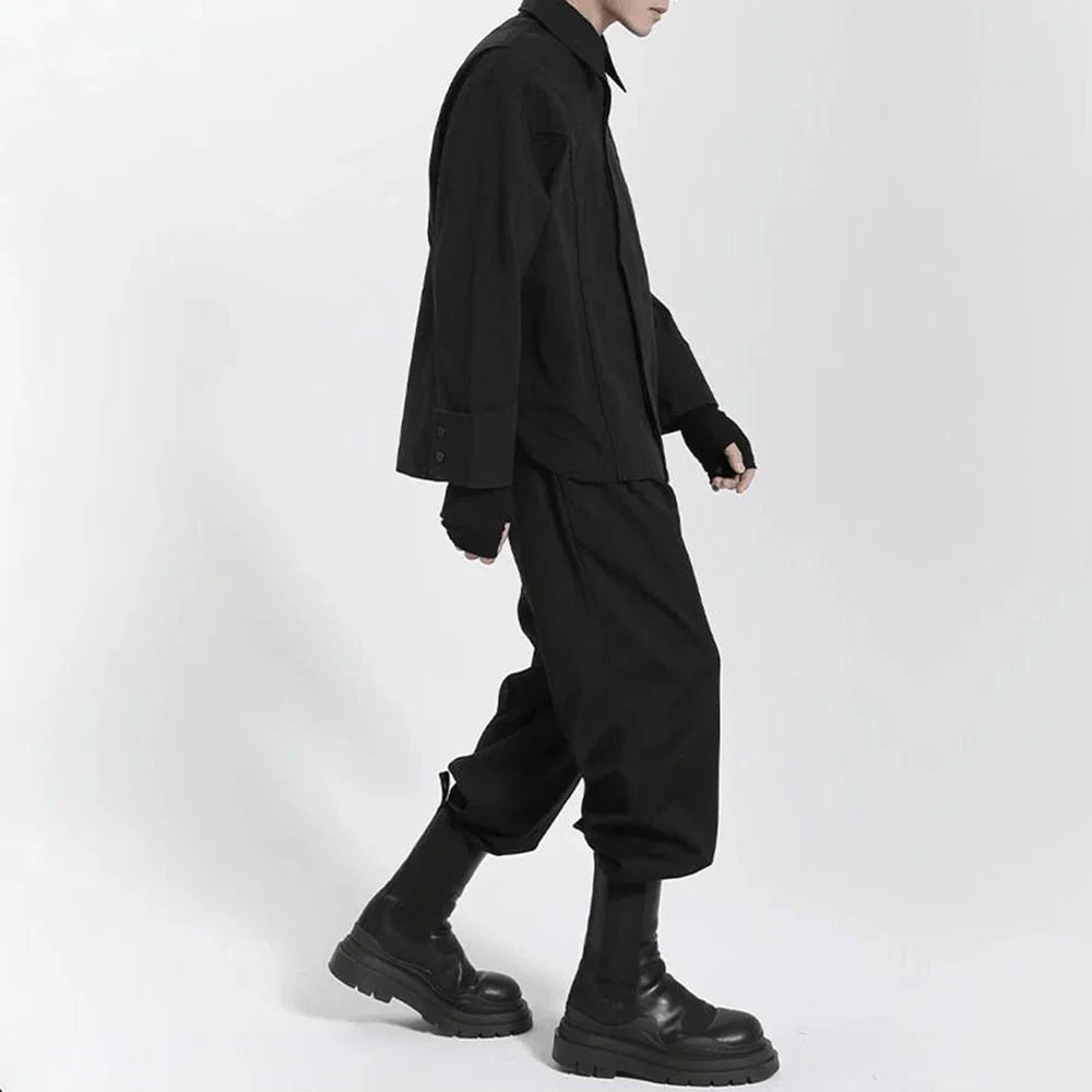 saferido Mens Japanese Dark Style Casual Long-Sleeved Shirt 2024 New Genderless Fashion Personality Youth Trend Solid Color Shirt Unisex