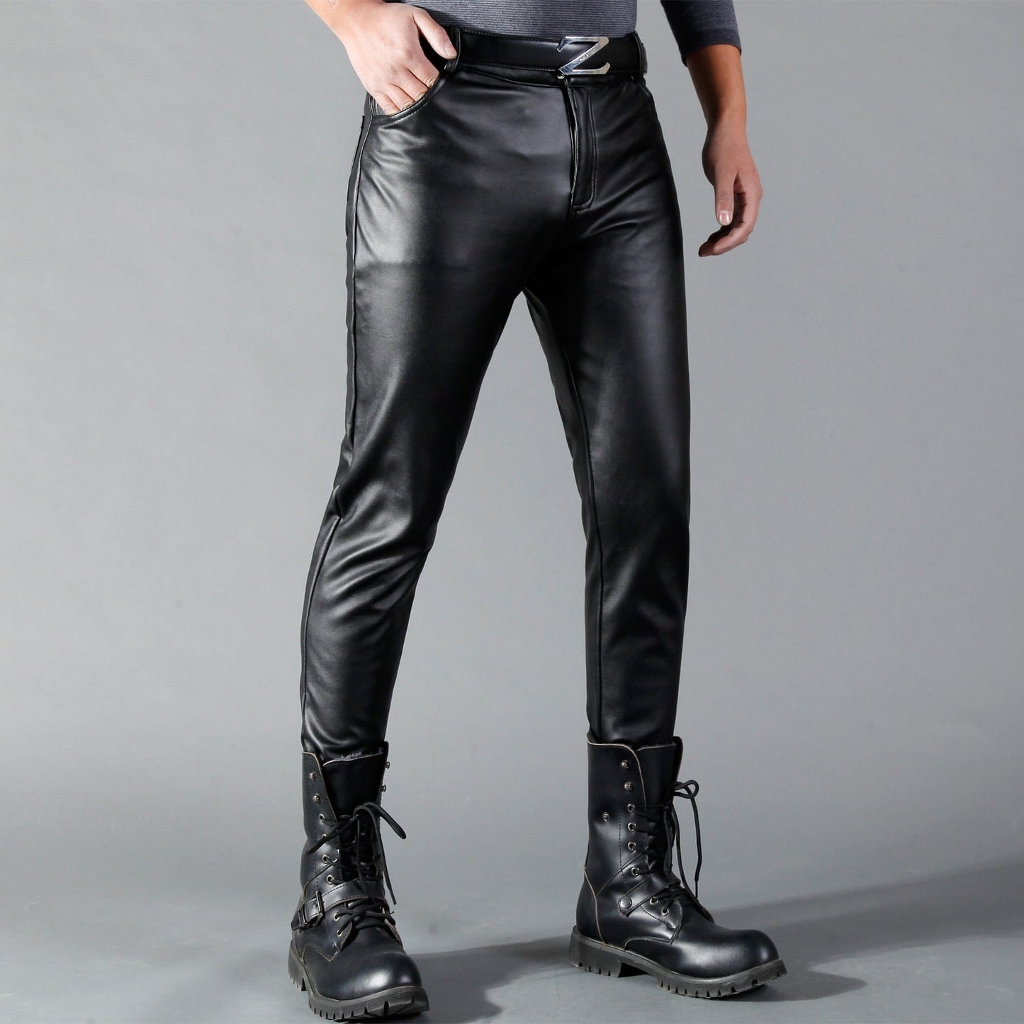 Brand Men Leather Pants Skinny Fit Elastic Style Fashion PU Leather Trousers Motorcycle Pants Thin Streetwear