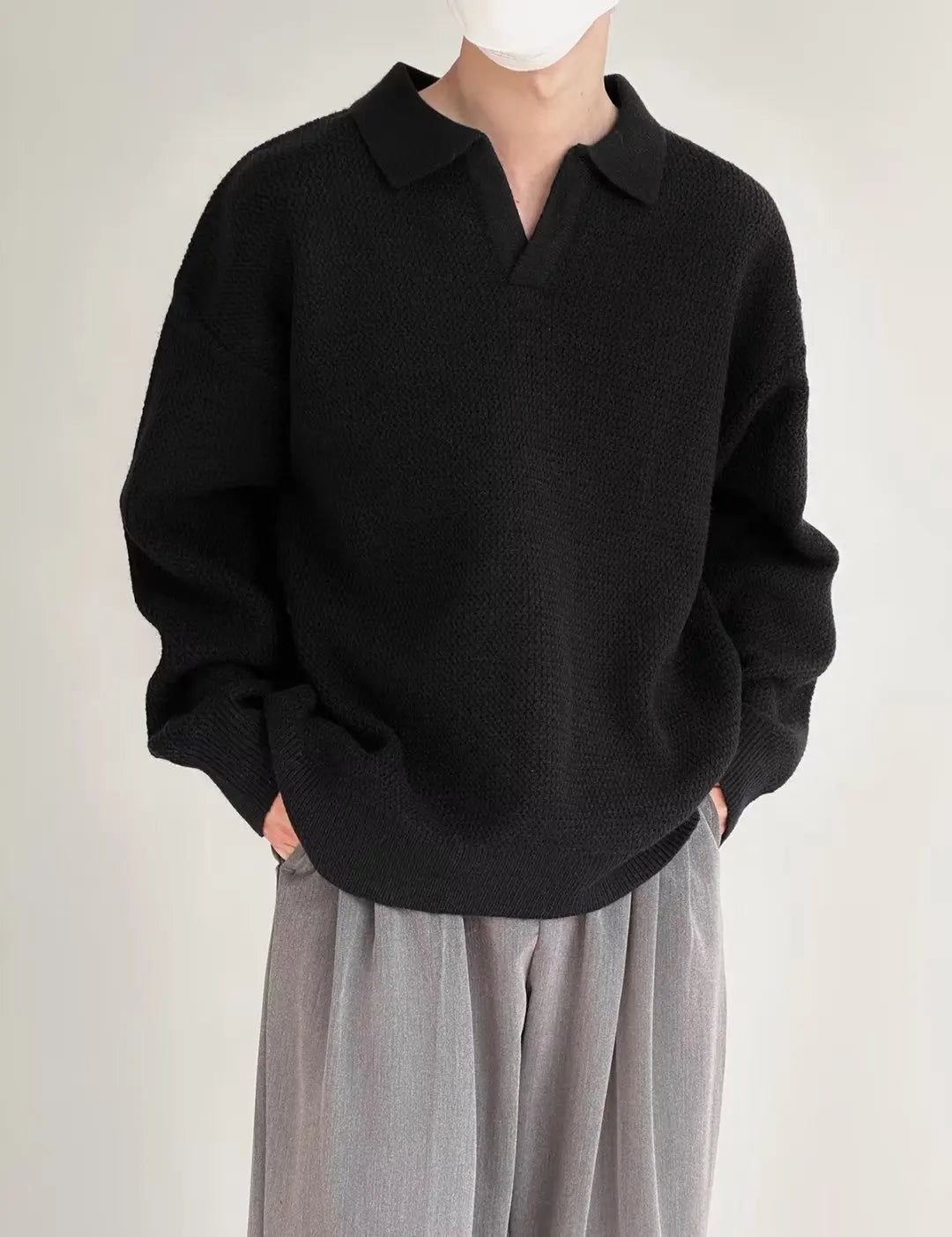 saferido Knitted Sweater Men Old Money Oversize Casual Pullovers for Man Autumn Winter Khaki Polo Tops Male Streetwear Korean