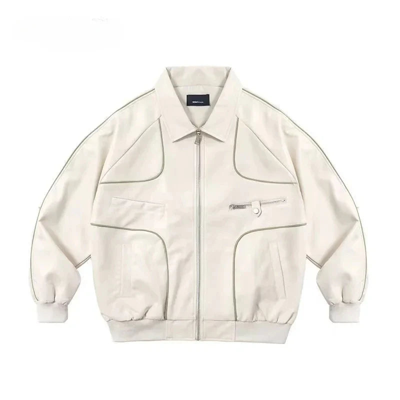 saferido American Vintage Up Leather Jacket Autumn New Street Trend Lapel Coat Men Hip Hop Harajuku Punk Casual Loose Motorcycle Jacket