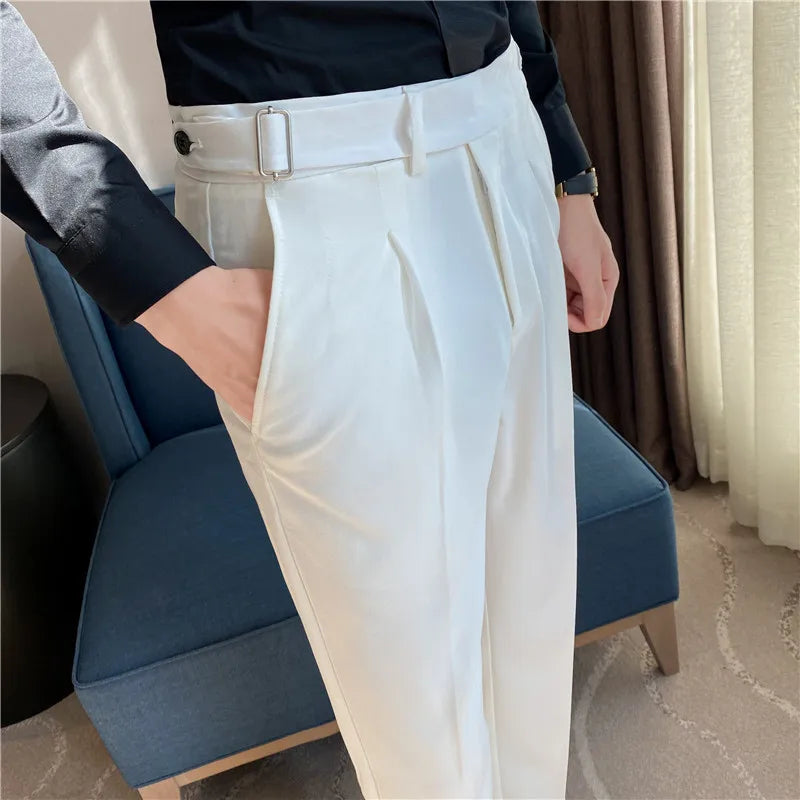 saferido British Style Autumn New Solid High Waist Trousers Men Formal Pants High Quality Slim Fit Business Casual Suit Pants Hommes