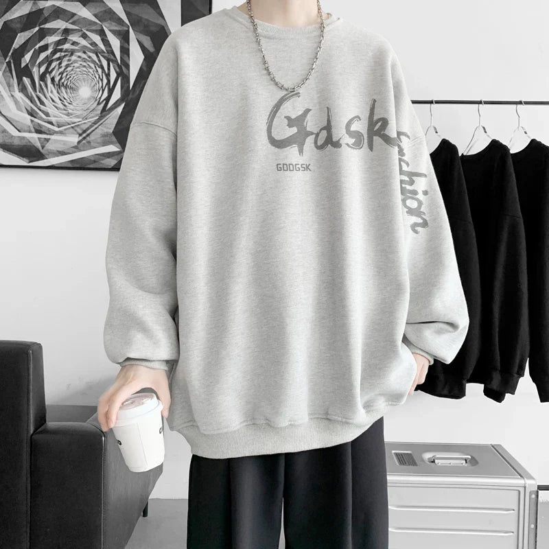 saferido Men's Multicolor 15 Color Sweatshirt Loose Large Size 5XL Personalized Printed Korean Street Tops Funky Casual Round Neck Tops