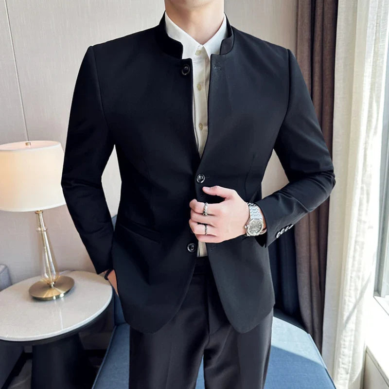 saferido Men Spring High Quality Business Suit/Male Sinicism Stand Collar Blazers/Man Solid Color Casual Tuxedo 4XL-M