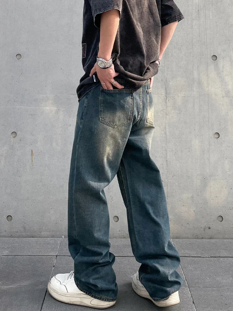 Jeans Men Loose Summer American Style Trendy All-match Solid Color Casual Denim Trousers Oversize Retro Vintage Clothing Cozy