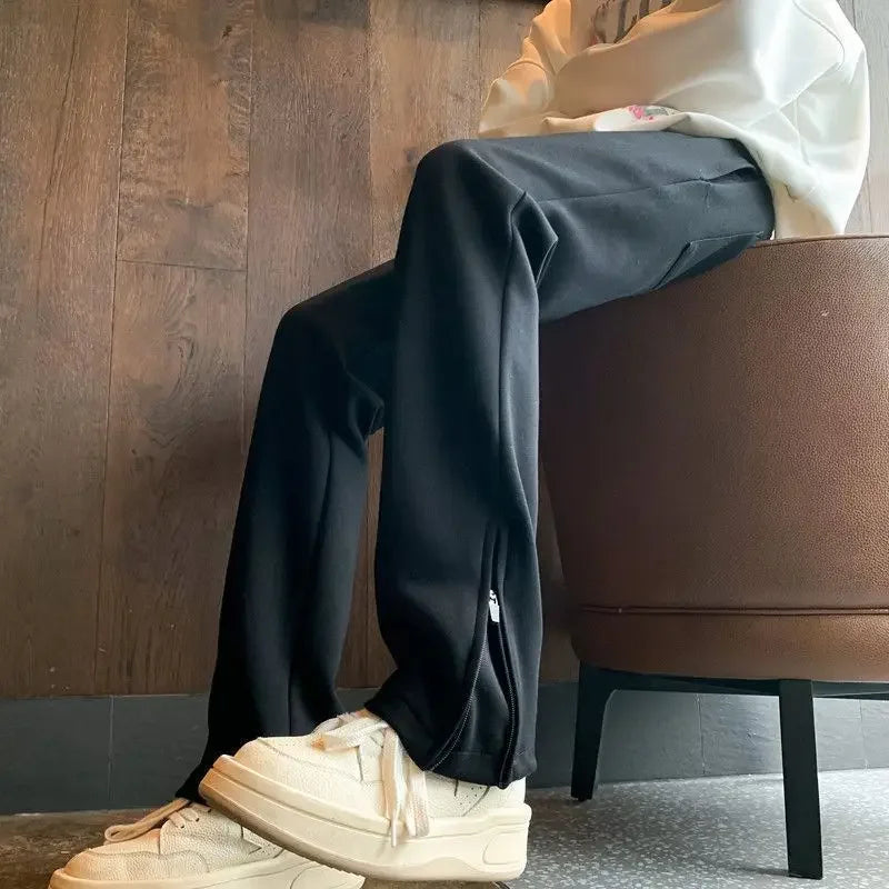 saferido Male Sports Pants Tights Plain Skinny Cotton Straight Slim Trousers Men's Sweatpants Korean Style Harajuku Wide Baggy Long Joker