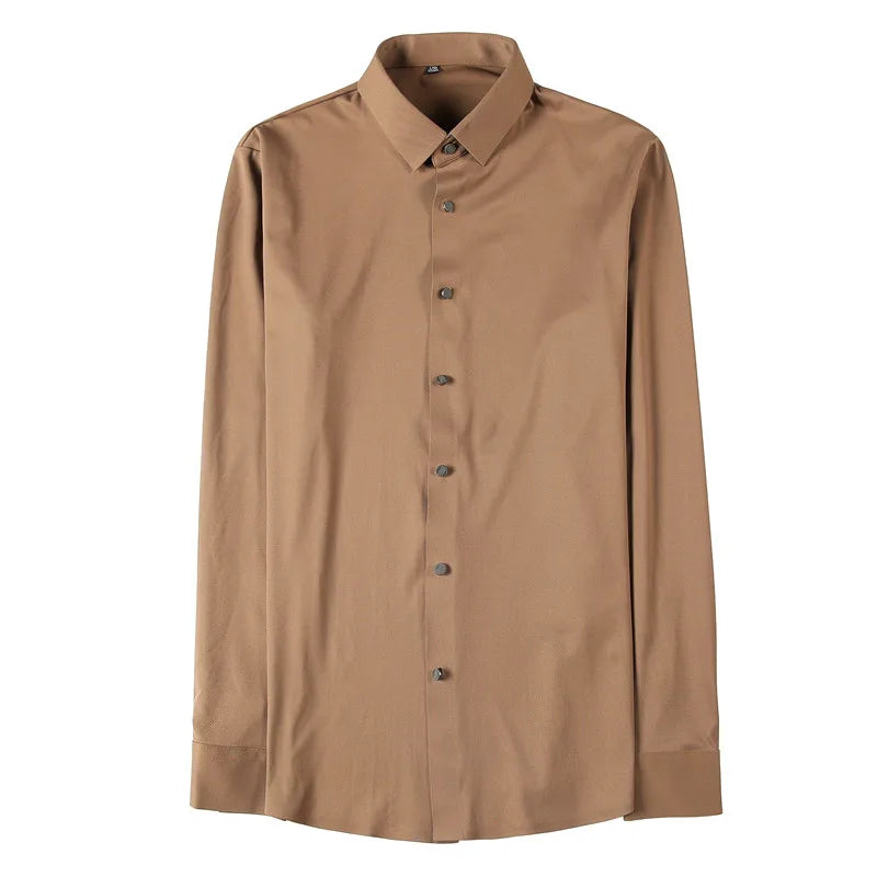 saferido Men Spring High Quality Business Shirts/Male Slim Fit Solid Color Ice silk With Long Sleeves Shirts/Man Casual Dress Shirts