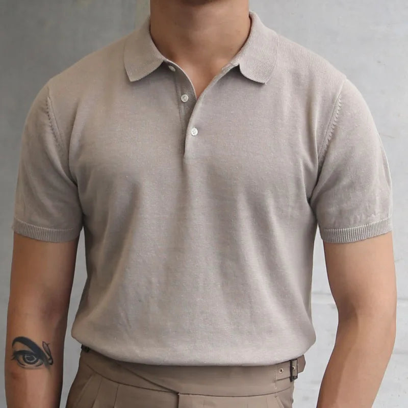 saferido Summer Simple Solid Color Casual Slim Lapel Polo Knit Breathable Polo Camisa Hombre British Men's Shirt Mannen Polo