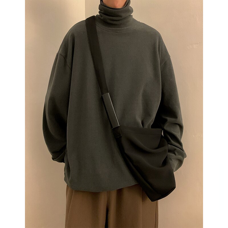 Autumn Men's Turtleneck T-shirts Long Sleeve Solid Color Dralon Male Casual Tops Clothing Fashion Tee Shirts Men Bottoming Shirt