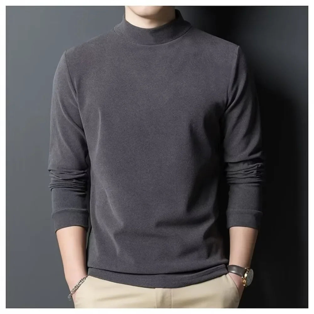 Half high collar bottoming shirt long-sleeved t-shirt men thickened handsome warm lining top