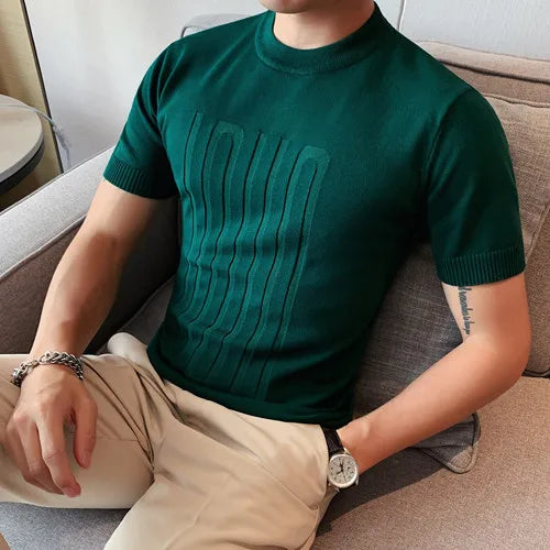 saferido New Summer Men's Short Sleeve Solid Color T shirt Round Collar British Slim Casual Fashion Knit T-Shirts S-3XL