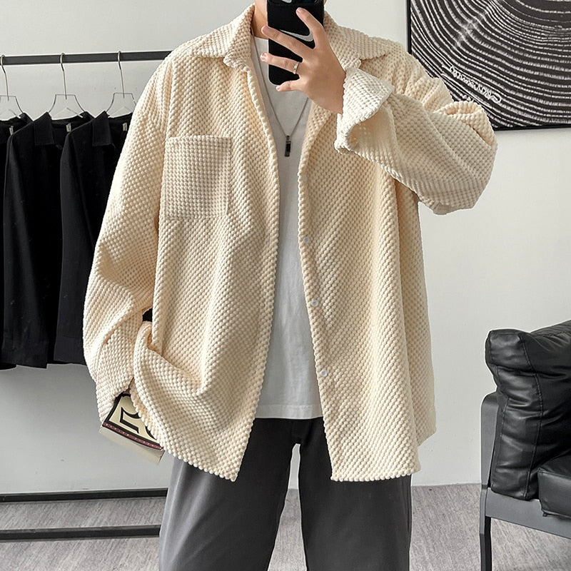 Spring Shirts Men shirt for men loose Harajuku Pineapple Cubes Shirt Korean Style Mens Shirt Long Sleeve Streetwear Fashions