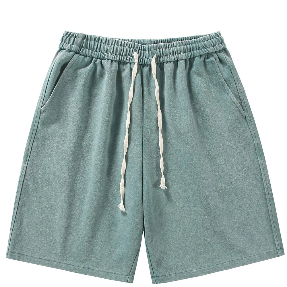 saferido 2024 New Distressed Summer Shorts Men 320G Heavy Cotton Drawstring Harajuku Loose Sweatshorts Male Casual Short Pant Streetwear
