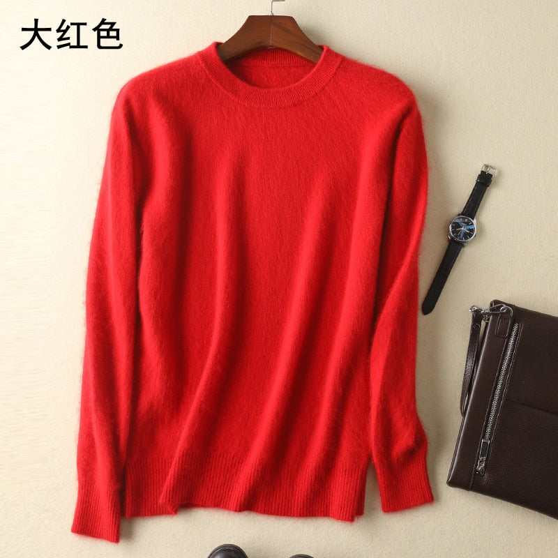 Men's 100% pure Mink Cashmere Sweater O-Neck Pullovers Knit Large Size Mink Sweater Winter New Tops Long Sleeve High-End Jumpers