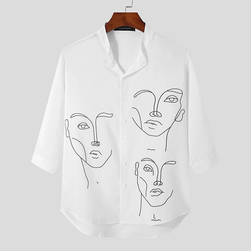 Stylish Simple Style New Men Blouse Casual Party Shows Male Loose Fashionable Face Printing Streetwear Shirts Tops